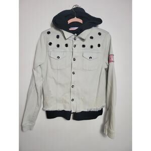 Twenty Eight 77 Women Black Hoodie/Jean Jacket Gromets Distressed Y2k Size S